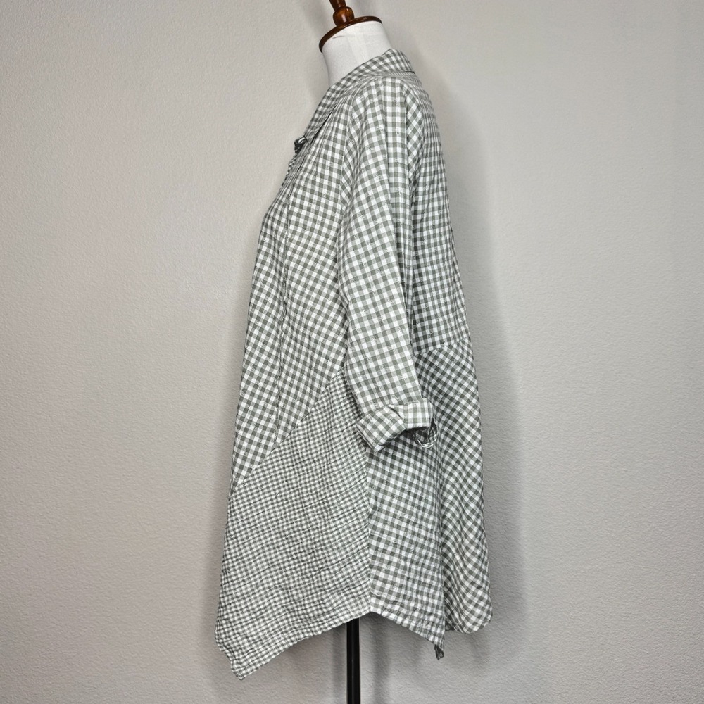 HABITAT Clothes to Live In Tunic Blouse Top SMALL Sage Green‎ Gingham Lagenlook - Picture 4 of 9
